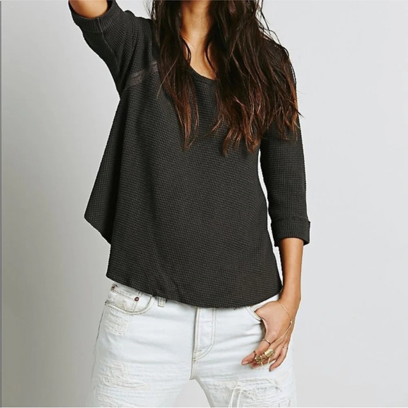 FREE PEOPLE Bon Bon Lace Back Waffle Knit Thermal Top Size Medium - Picture 3 of 7